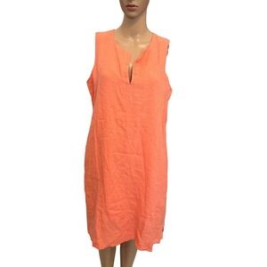 Tommy Bahama Two Palms Linen Shift Dress Coral M/M‎ 8-10 V-Neck Sleeveless
